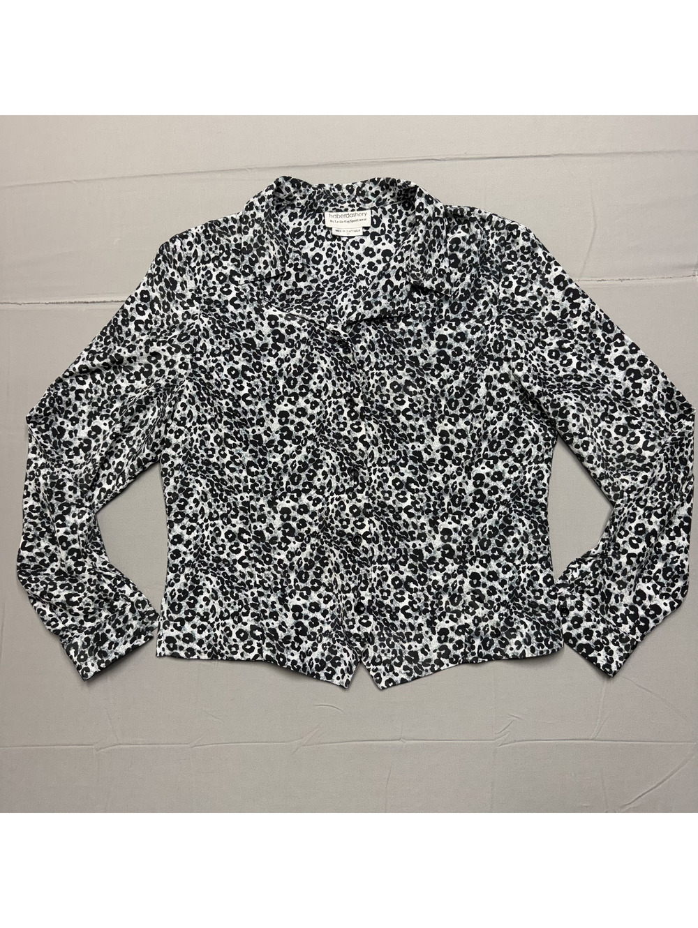 Haberdashery Vintage Womens 90s Leopard Button Up Blouse Shirt 12 Black White